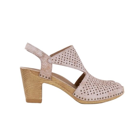 Dansko Teagan Womens Beige Perforated Leather Heeled Sandals SZ 40 EU/ 9.5-10 US - Picture 12 of 16